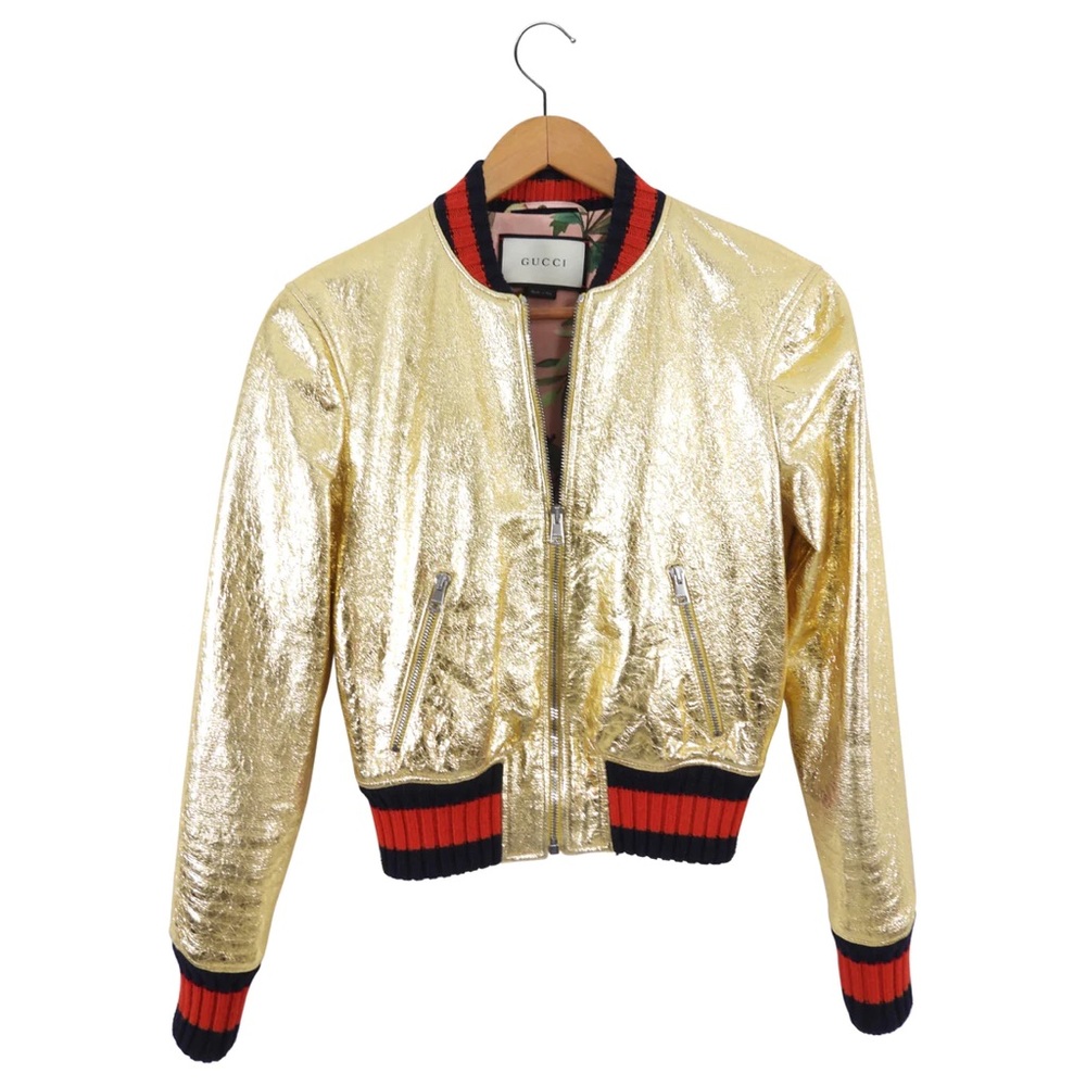 Gucci Gold Crackle Leather Bomber S38 IT